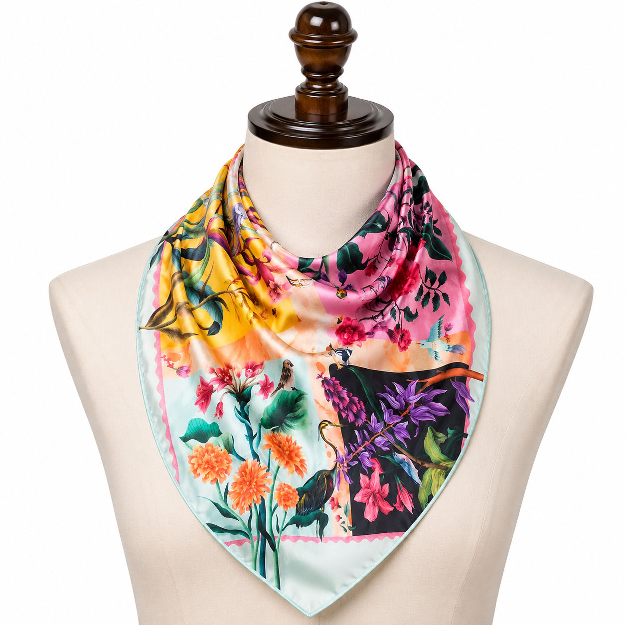 Four Seasons Botanical Print Silk Foulard